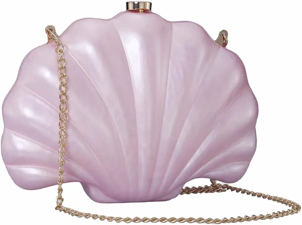 Women Pearl Acrylic Clutch Shell Pearl Clutch Shell Purse Chain Shoulder Bag Ladies Wedding Clutch Prom Evening Handag