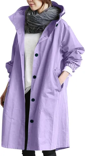 Women Trench Coat Long Sleeve Solid Pocket Cardigan Button Top Sweater Knit Hooded Coat Lapel Slim Casual Petite