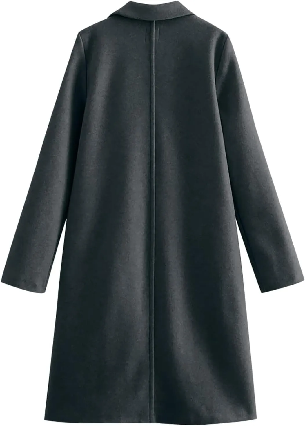 Women Winter Coats Wool Blend Mid Long Trench Coats Notch Lapel Open Front Pea Coat Elegant Work Office Jackets