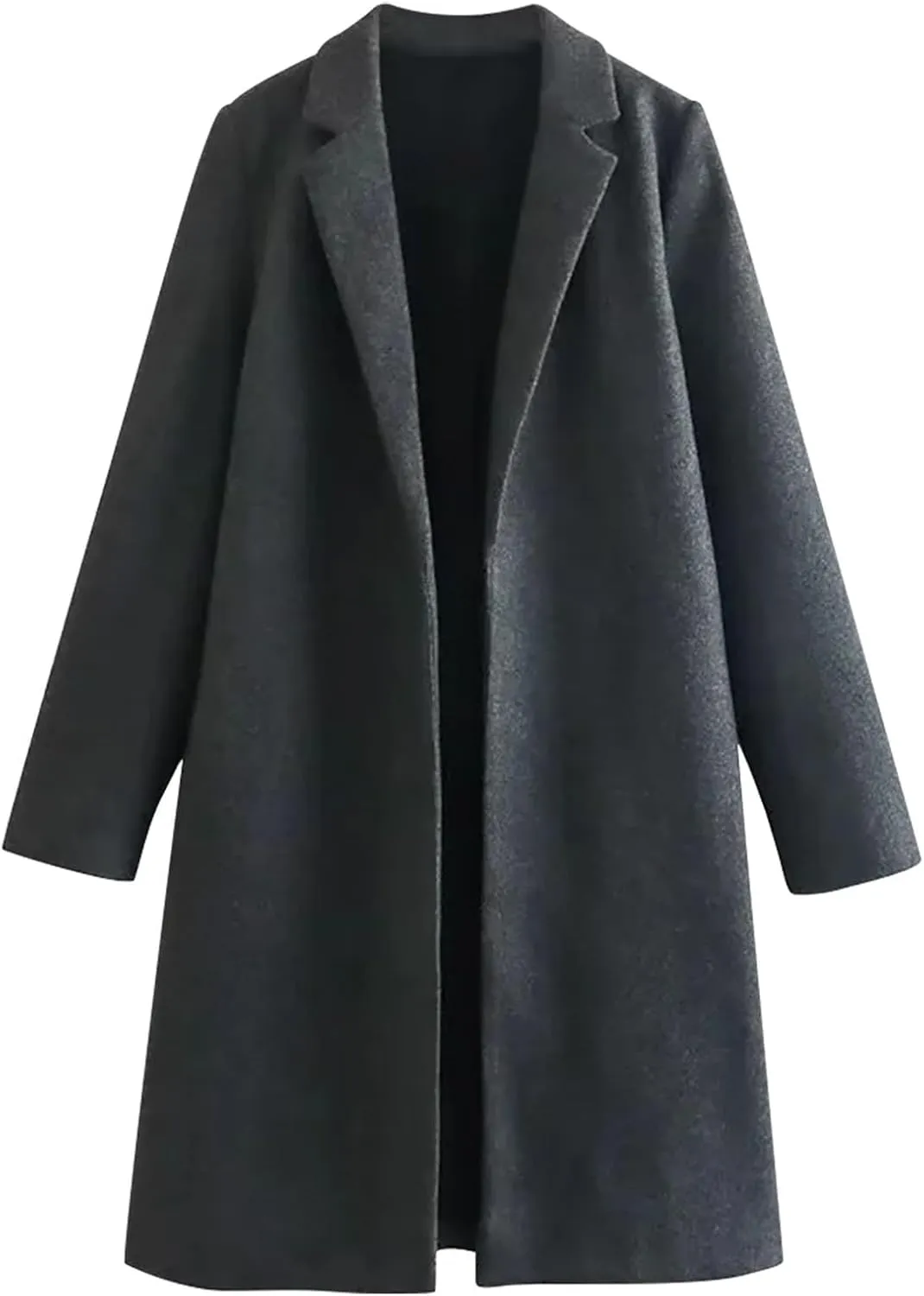 Women Winter Coats Wool Blend Mid Long Trench Coats Notch Lapel Open Front Pea Coat Elegant Work Office Jackets