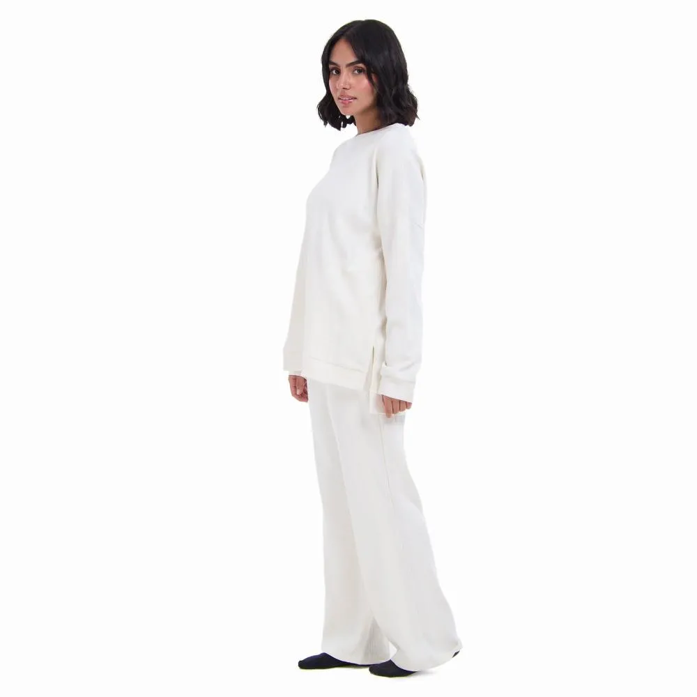 Women Winter Pajama Set Off white jacquard Oversized Sweatshirt   Pants