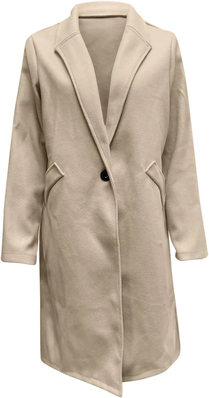 Women Winter Wool Blend Camel Mid-Long Coat Pea Coat Single-Breasted Blend Over Coats Long Jackets