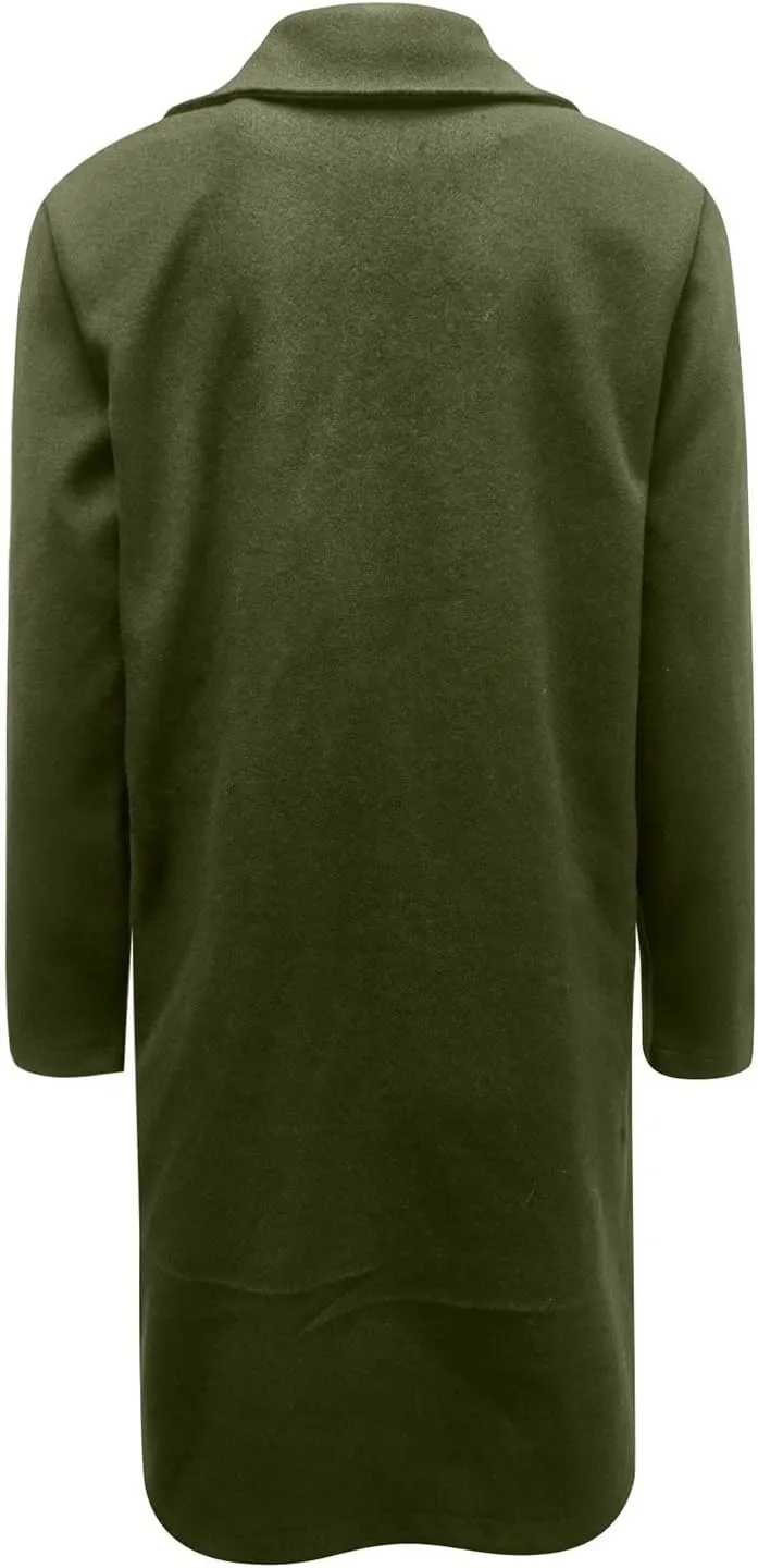 Women Winter Wool Blend Camel Mid-Long Coat Pea Coat Single-Breasted Blend Over Coats Long Jackets