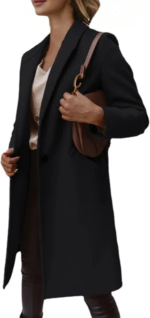 Women Winter Wool Blend Camel Mid-Long Coat Pea Coat Single-Breasted Blend Over Coats Long Jackets