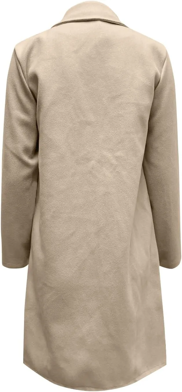 Women Winter Wool Blend Camel Mid-Long Coat Pea Coat Single-Breasted Blend Over Coats Long Jackets