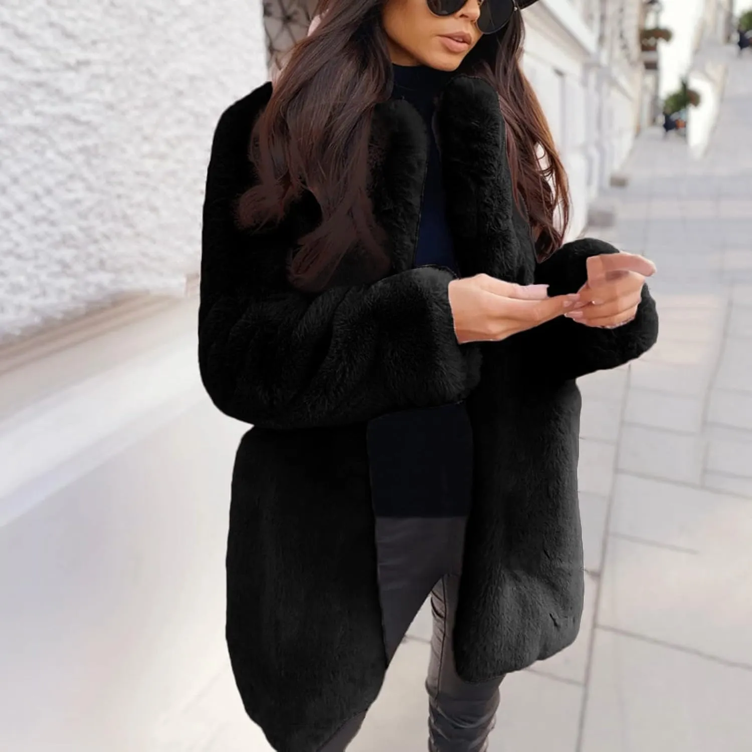 Women's 2023 Winter Coats Coat Pelt Thick Women Fashion Faux Pelt Warm Women's Coat Soft Long Sleeve Open Front Long