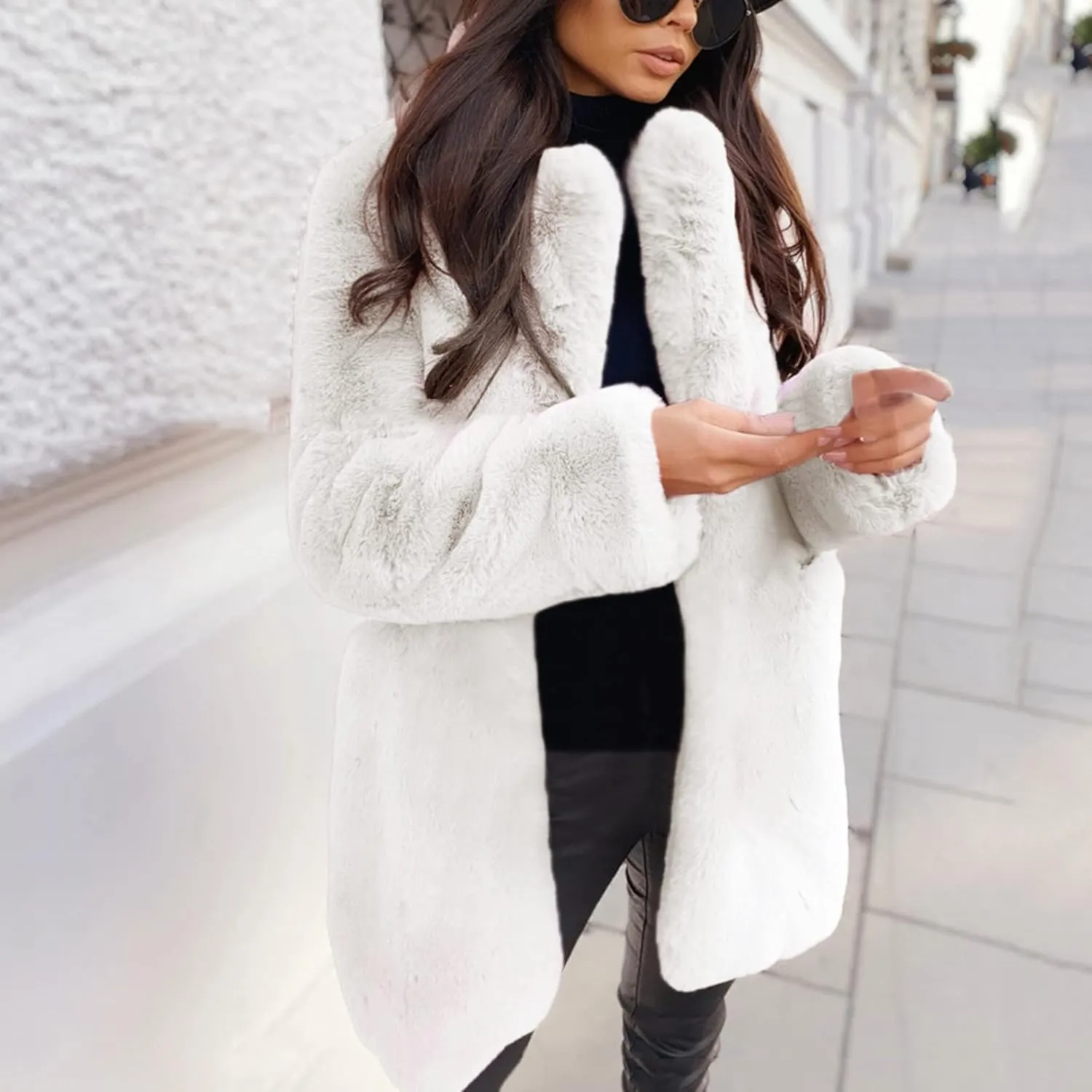 Women's 2023 Winter Coats Coat Pelt Thick Women Fashion Faux Pelt Warm Women's Coat Soft Long Sleeve Open Front Long