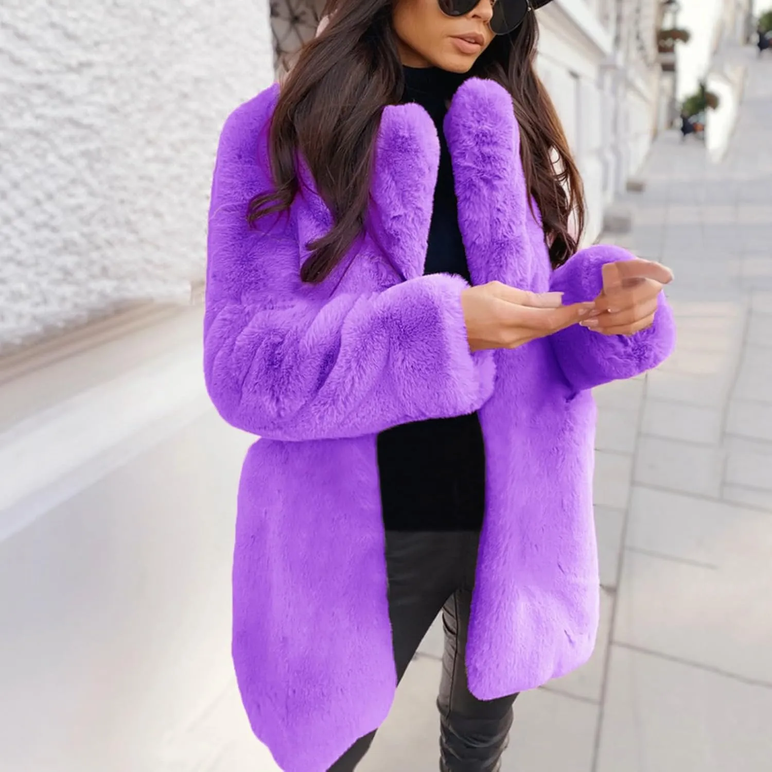 Women's 2023 Winter Coats Coat Pelt Thick Women Fashion Faux Pelt Warm Women's Coat Soft Long Sleeve Open Front Long