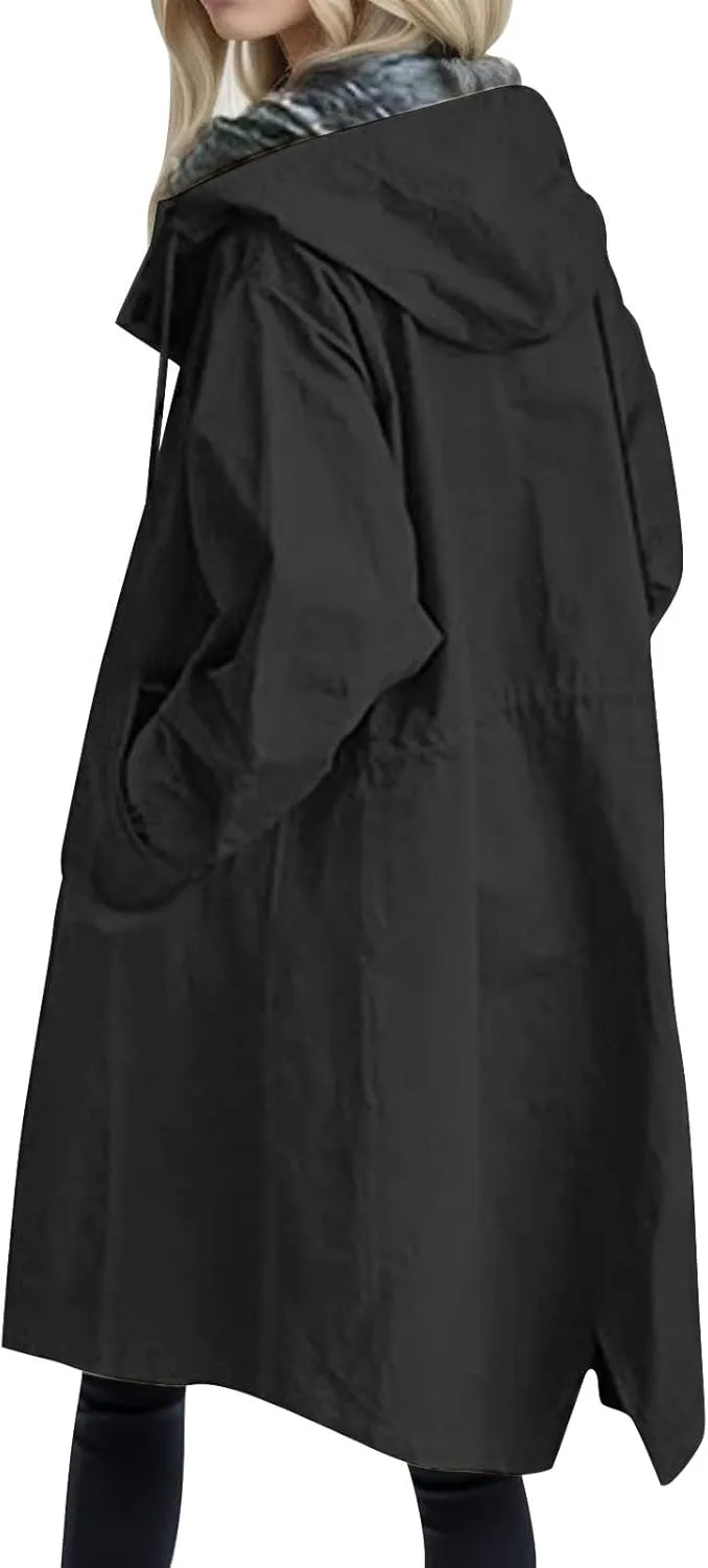 Women's 2025 Plaid Shacket Jacket Casual Button Wool Blend Winter Tartan Trench Coat With Pockets