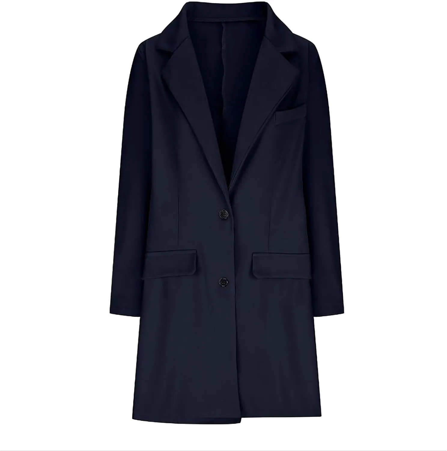 Womens Big Notch Lapel Single Breasted Pea Coats Warm Winter Wool Blend Overcoats Elegant Long Suit Jacket Blazers
