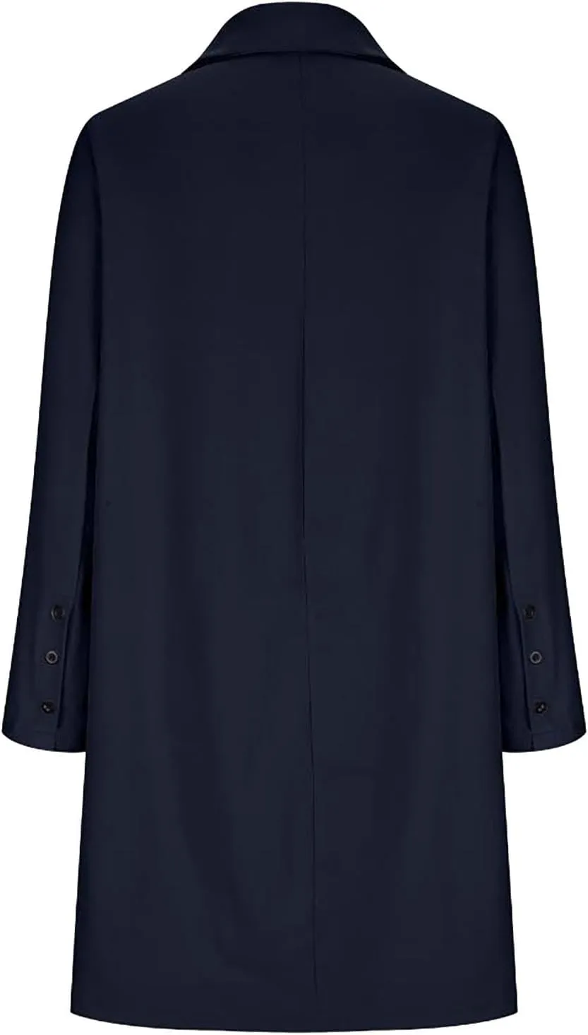 Womens Big Notch Lapel Single Breasted Pea Coats Warm Winter Wool Blend Overcoats Elegant Long Suit Jacket Blazers
