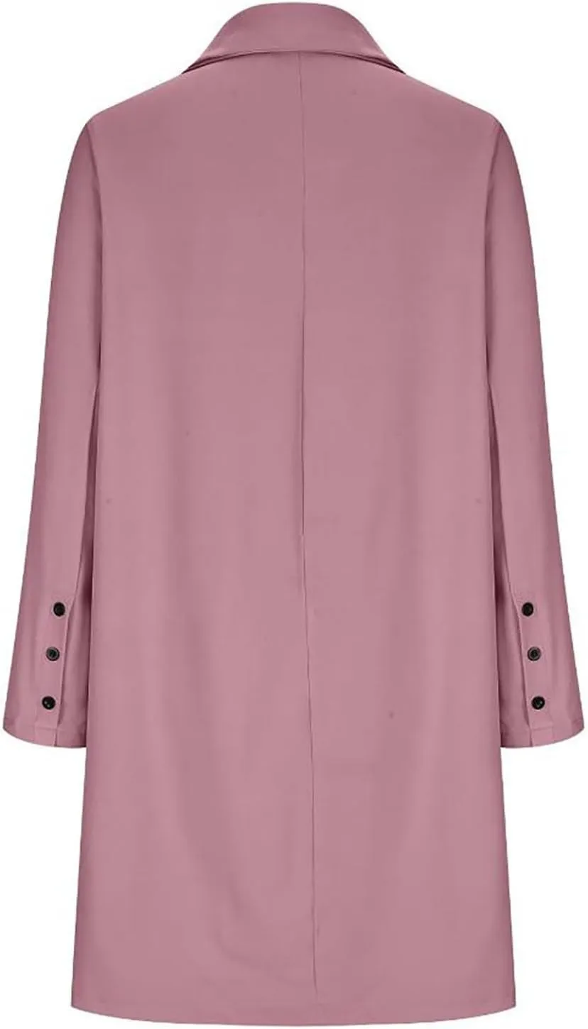 Womens Big Notch Lapel Single Breasted Pea Coats Warm Winter Wool Blend Overcoats Elegant Long Suit Jacket Blazers