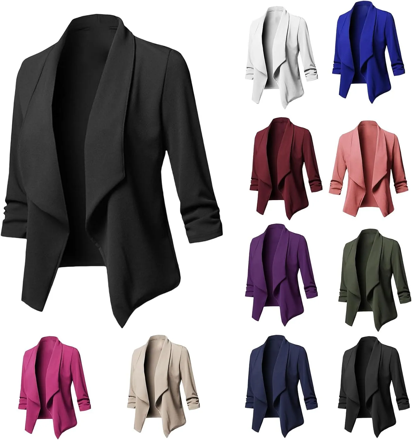 Womens Blazer Jackets 3/4 Sleeve Blazer Open Front Cardigan Jacket Work Office Blazers Suit Jackets Trendy Clothes
