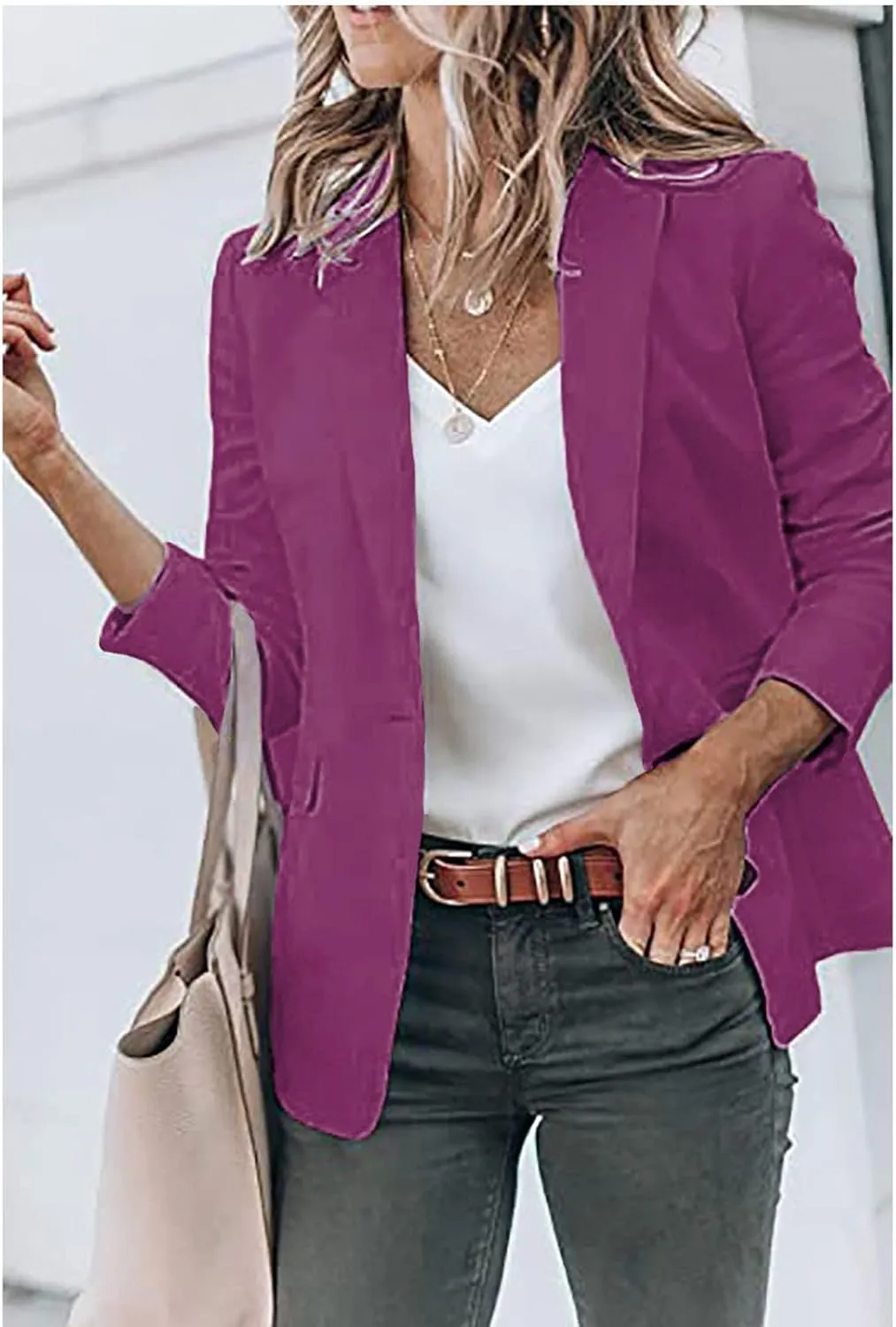 Women's Blazers Casual Lapel Open Front Long Sleeve Work Office Suit Jacket Coat Casual Blazer