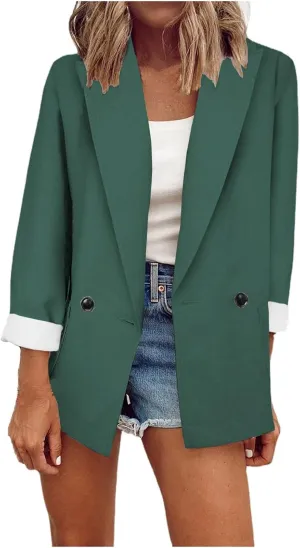 Women's Blazers Casual Lapel Open Front Long Sleeve Work Office Suit Jacket Coat Casual Blazer