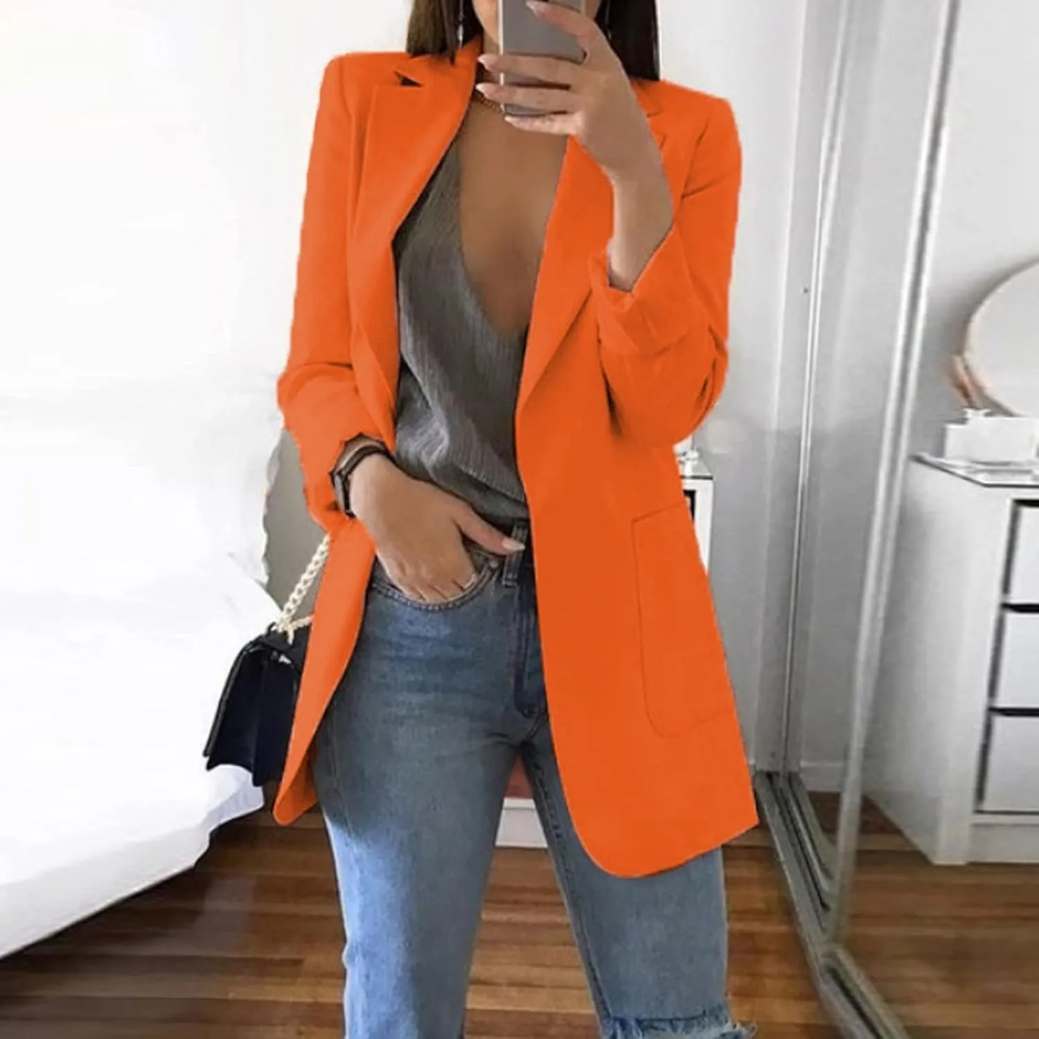 Womens Casual Long Sleeve Work Office Solid Open Front Blazer Jacket Elegant Cardigan Coat
