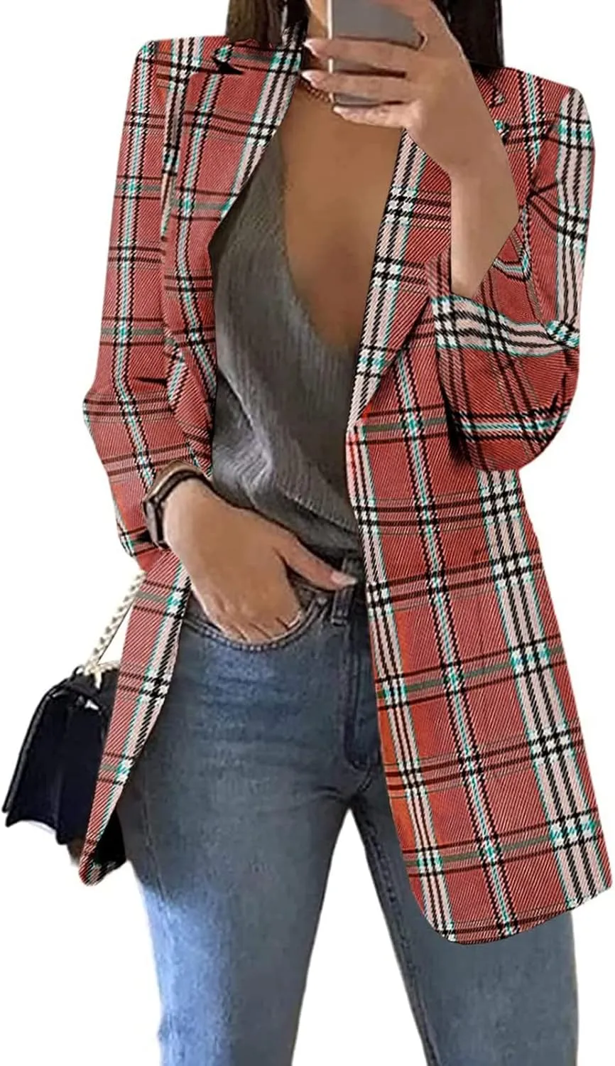 Womens Casual Long Sleeve Work Office Solid Open Front Blazer Jacket Elegant Cardigan Coat