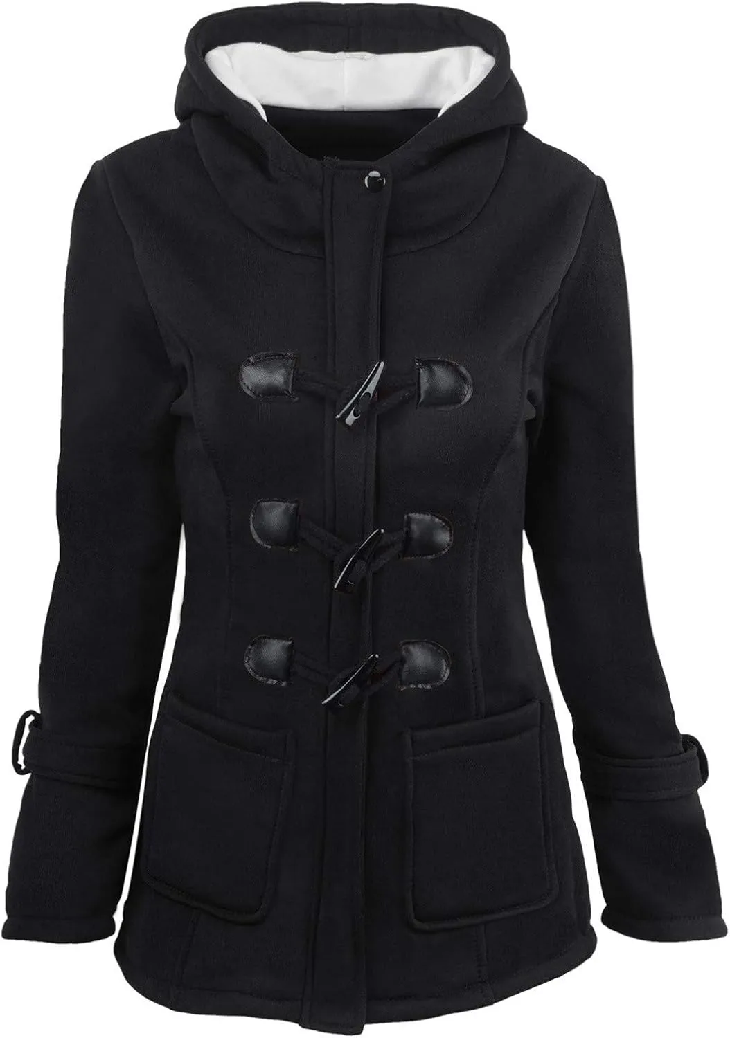 Womens Classic Coat Pocket Zipper Hoodies Sweatshirt Long Solid Color Coat Jacket Causal Fashion Top Casual Notch
