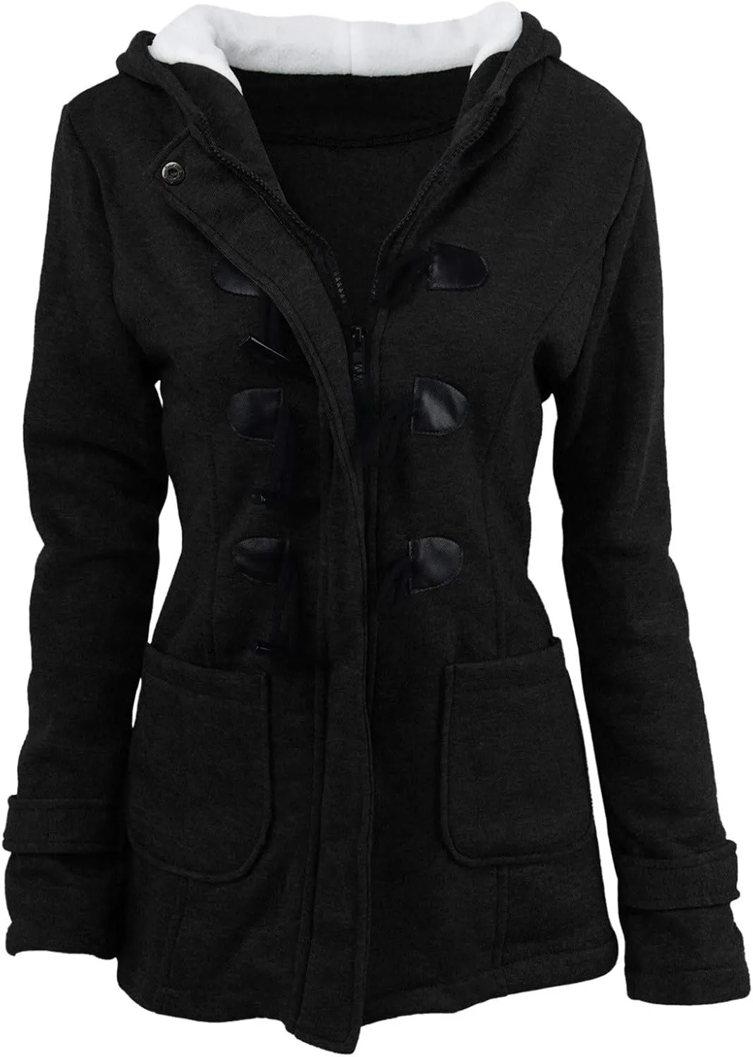 Womens Classic Coat Pocket Zipper Hoodies Sweatshirt Long Solid Color Coat Jacket Causal Fashion Top Casual Notch