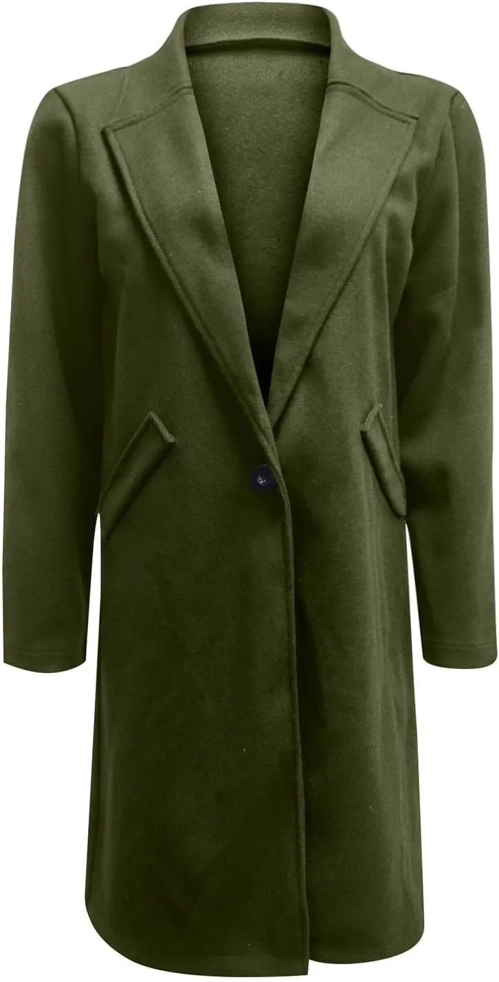 Womens Classic Coat Winter Slim Fit Pea Coat Lapel Collar Open Front Belted Long Jacket Warm Oversized Trench Coats