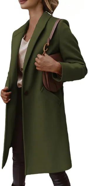 Womens Classic Coat Winter Slim Fit Pea Coat Lapel Collar Open Front Belted Long Jacket Warm Oversized Trench Coats