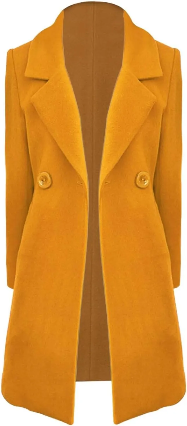 Women's Double Breasted Long Trench Coat Windproof Classic Lapel Slim Overcoat with Belt