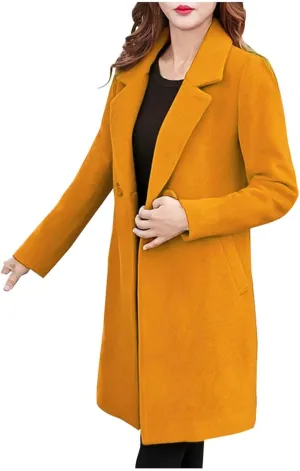 Women's Double Breasted Long Trench Coat Windproof Classic Lapel Slim Overcoat with Belt