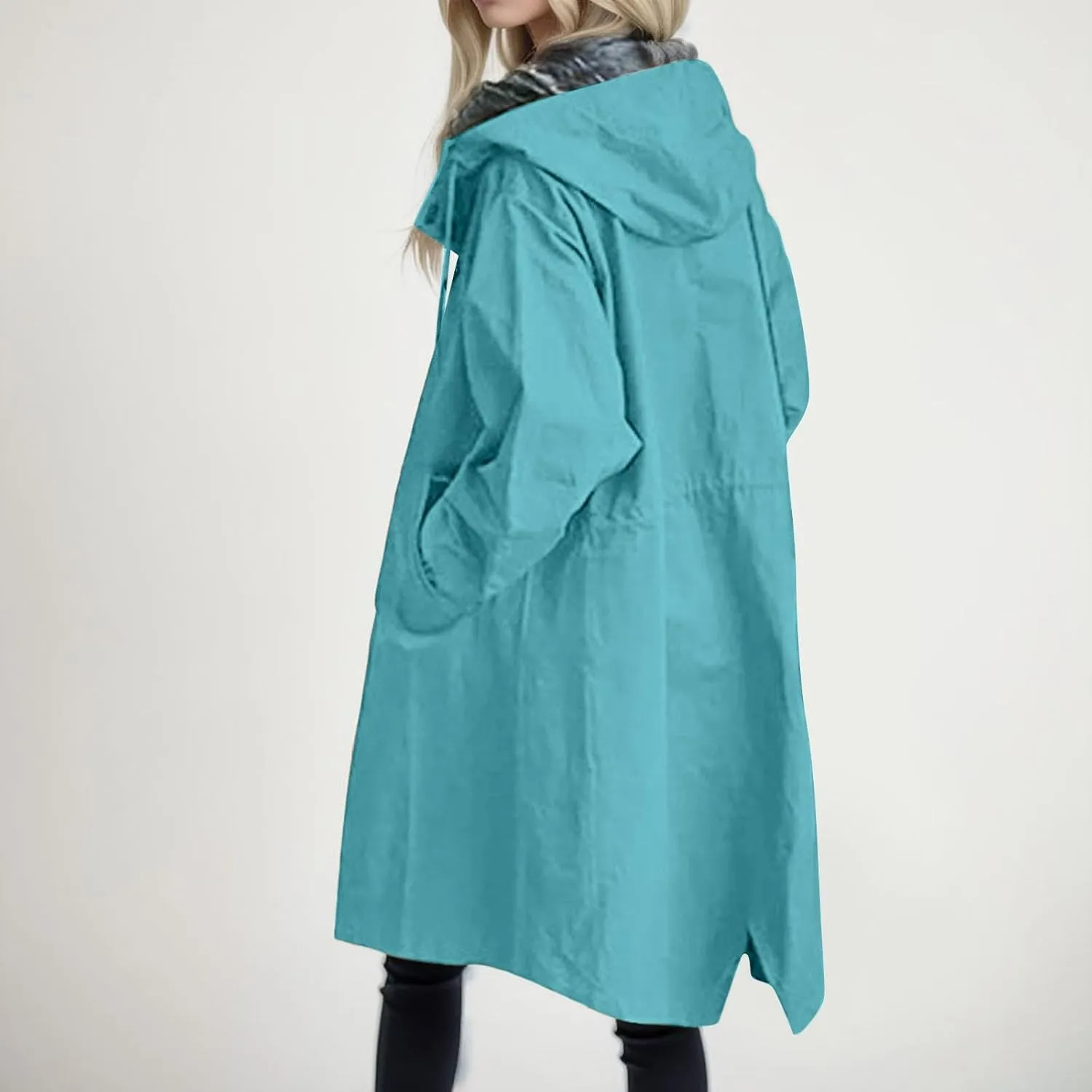 Women's Double Breasted Pea Coat Lapel Wool Blend Long Trench Jacket Winter Elegant Overcoat Outwear