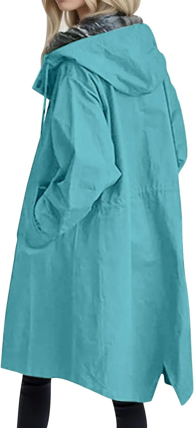 Women's Double Breasted Pea Coat Lapel Wool Blend Long Trench Jacket Winter Elegant Overcoat Outwear
