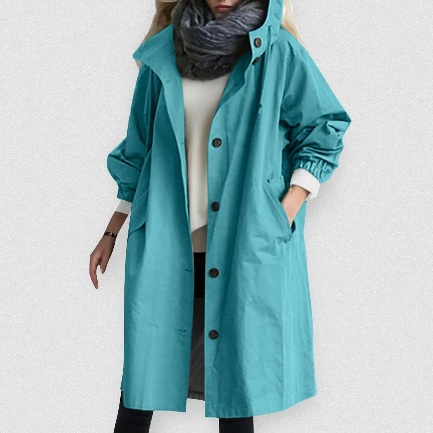 Women's Double Breasted Pea Coat Lapel Wool Blend Long Trench Jacket Winter Elegant Overcoat Outwear