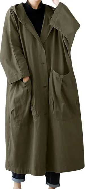 Womens Double Breasted Trench Coat Pocket Cardigan Button Top Sweater Knit Hooded Coat Slim Outerwear Coats Trench