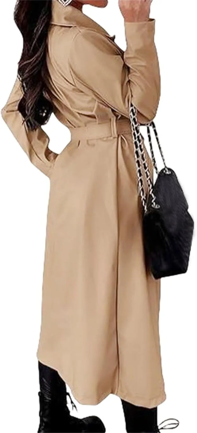 Women'S Double Breasted Trench Coat Slim Full Length Maxi Long Overcoat Womens Trench Coat Mid Length Womens Trench