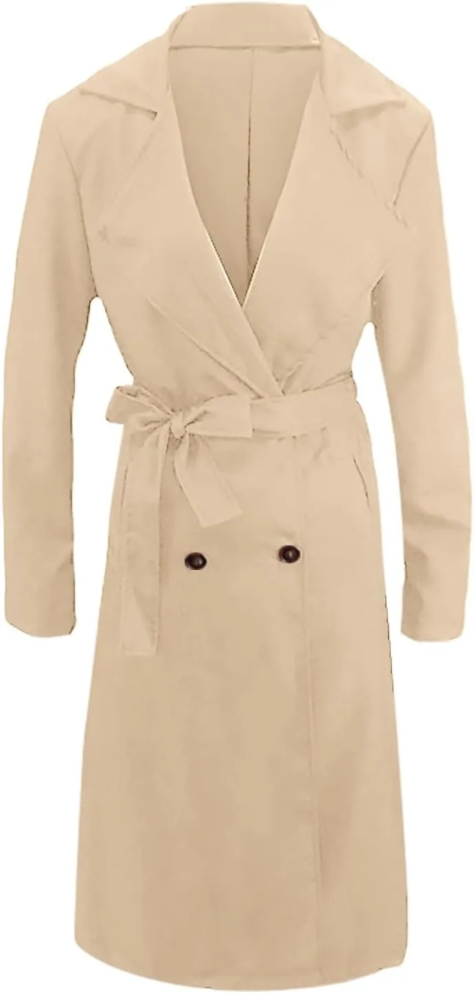 Women'S Double Breasted Trench Coat Slim Full Length Maxi Long Overcoat Womens Trench Coat Mid Length Womens Trench