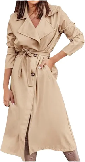 Women'S Double Breasted Trench Coat Slim Full Length Maxi Long Overcoat Womens Trench Coat Mid Length Womens Trench