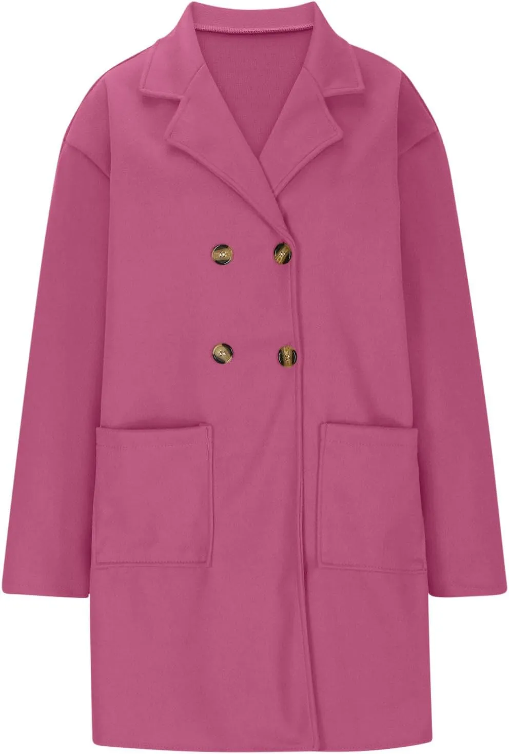 Women's Double Breasted Trench Coats Notch Lapel Midi Long Wool Pea Coat Warm Winter Jackets Overcoat with Pockets