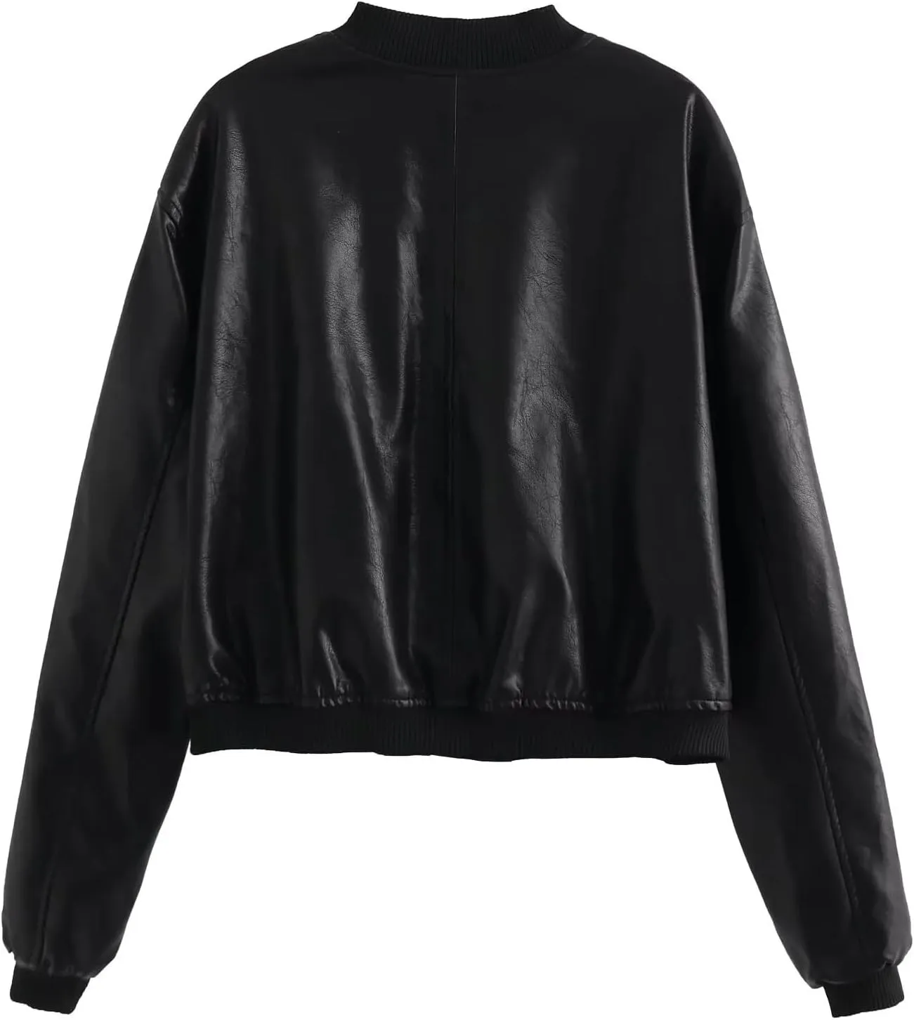 Womens Faux Leather Bomber Jacket Long Sleeve Zip Up Cropped Motorcycle Coat for Biker Fashion Outwear with Pockets