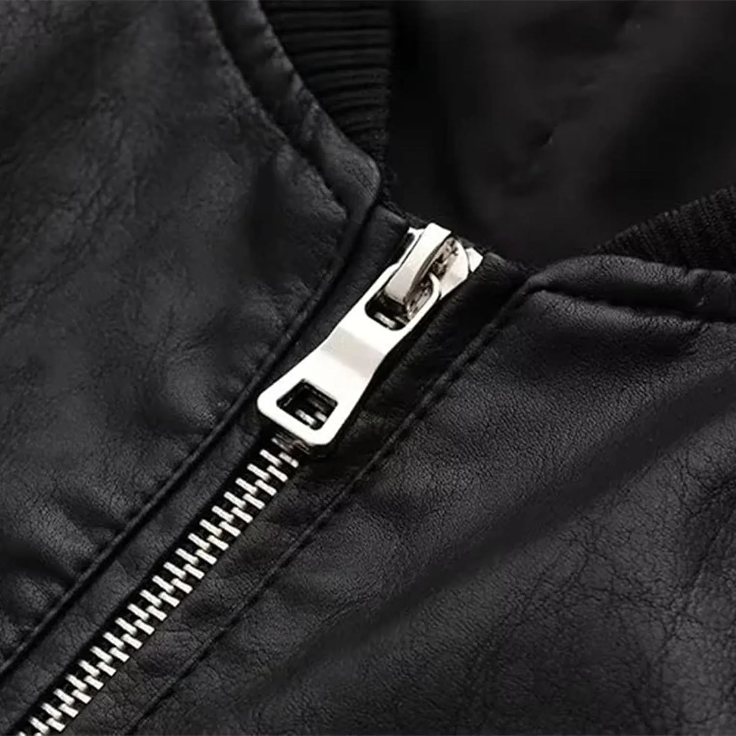 Womens Faux Leather Bomber Jacket Long Sleeve Zip Up Cropped Motorcycle Coat for Biker Fashion Outwear with Pockets