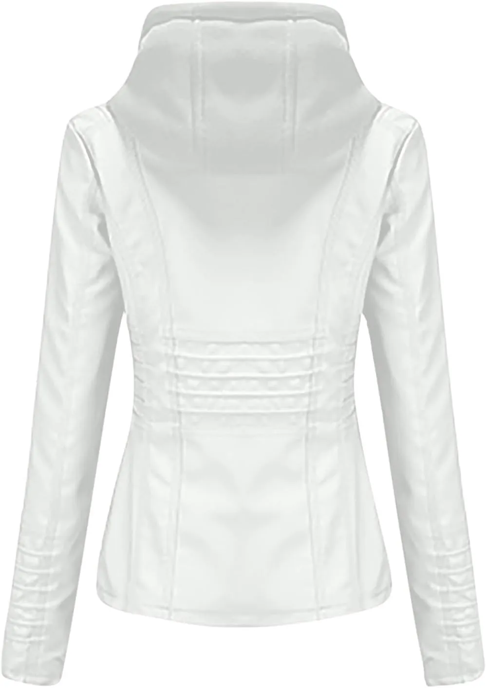 Womens Faux Leather Motorcycle Jacket with Hoodie Plus Size Long Sleeve Biker Coat Casual Zip Up Short Outwear M-5XL