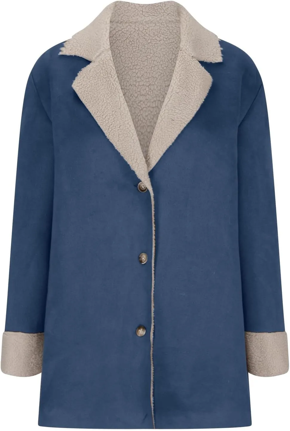 Womens Faux Suede Trench Coats Fuzzy Sherpa Lined Long Jackets Notched Lapel Button Down Winter Warm Outerwear