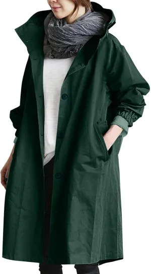 Women's Hooded Trenchcoats Anoraks Wind Breaker Long Rain Coat Waterproof Raincoats with Hood Plus Size Fall Jacket