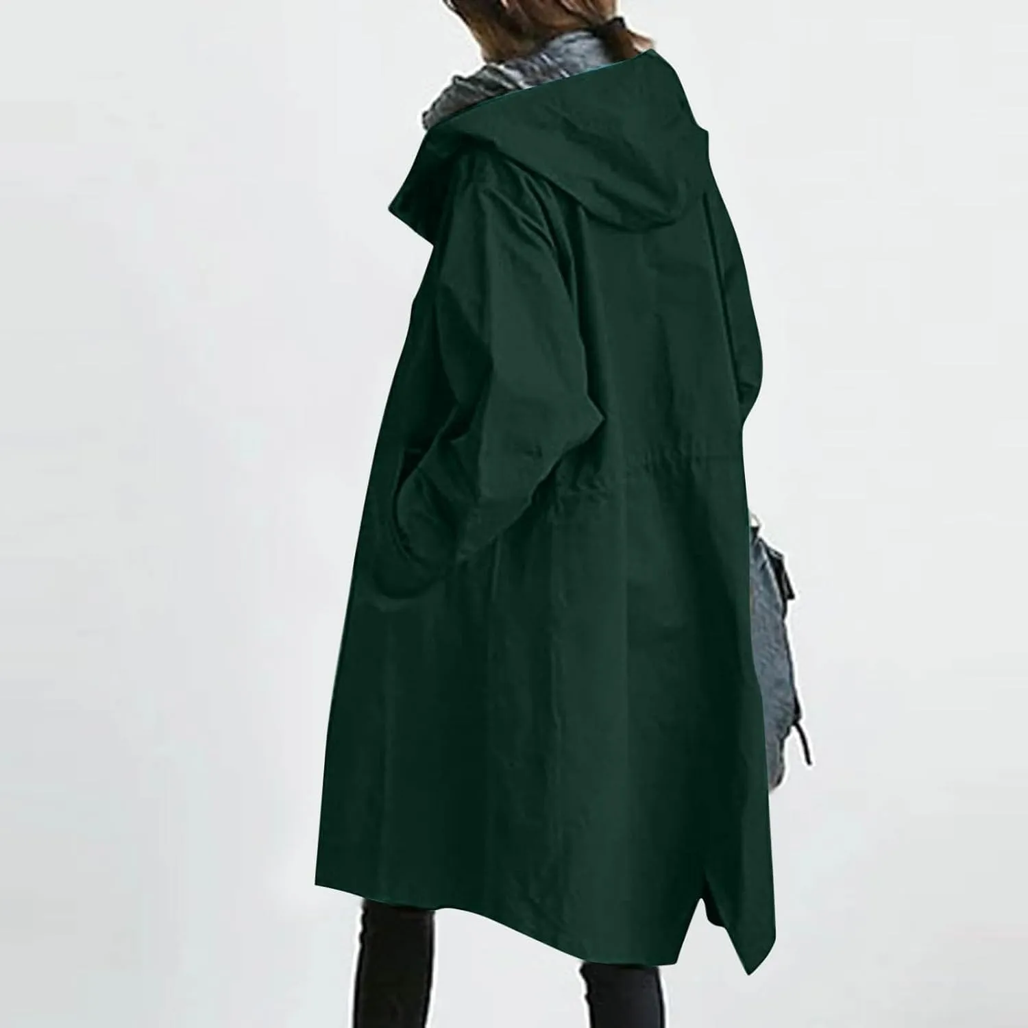 Women's Hooded Trenchcoats Anoraks Wind Breaker Long Rain Coat Waterproof Raincoats with Hood Plus Size Fall Jacket