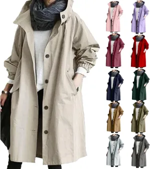 Women's Hooded Trenchcoats Anoraks Wind Breaker Long Rain Coat Waterproof Raincoats with Hood Plus Size Fall Jacket