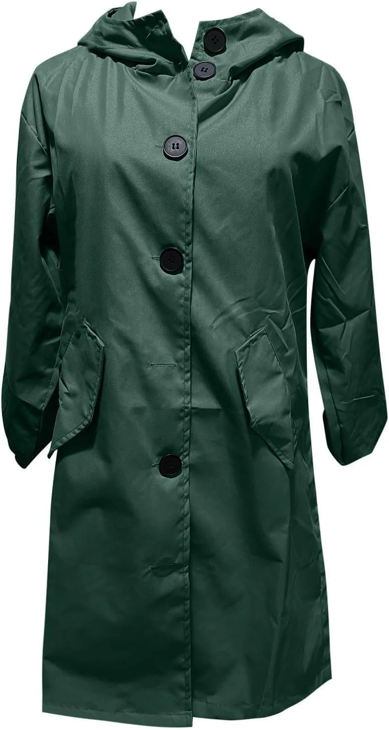 Women's Hooded Trenchcoats Anoraks Wind Breaker Long Rain Coat Waterproof Raincoats with Hood Plus Size Fall Jacket