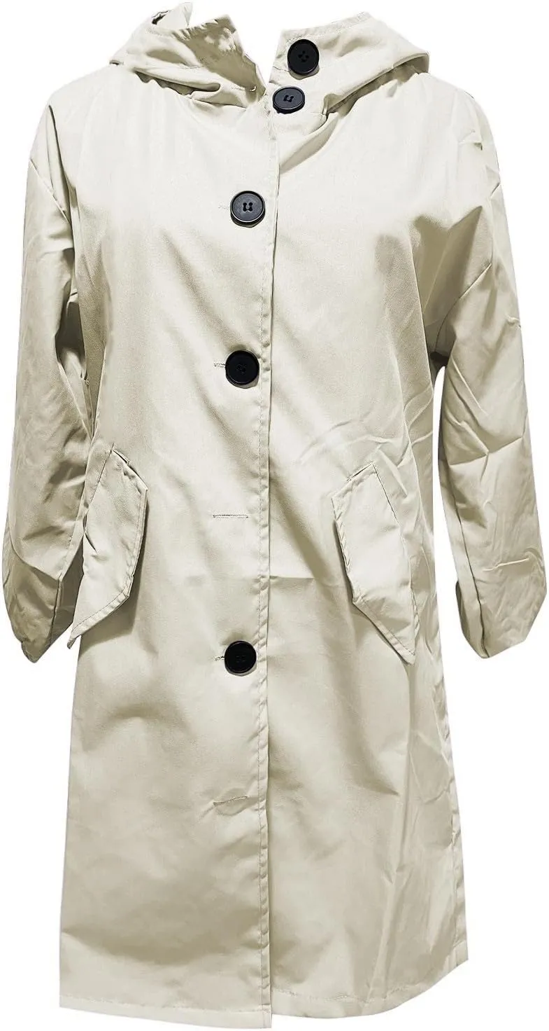 Women's Hooded Trenchcoats Anoraks Wind Breaker Long Rain Coat Waterproof Raincoats with Hood Plus Size Fall Jacket