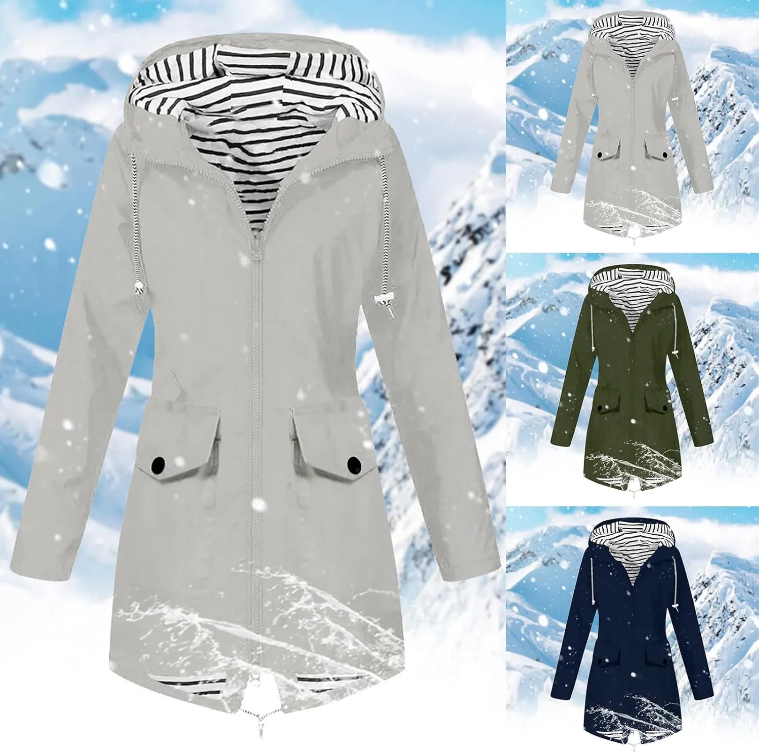Women's Lightweight Hooded Rain Jacket Waterproof Windbreaker Jacket Plus Size Trench Coat Travel Raincoats Packable
