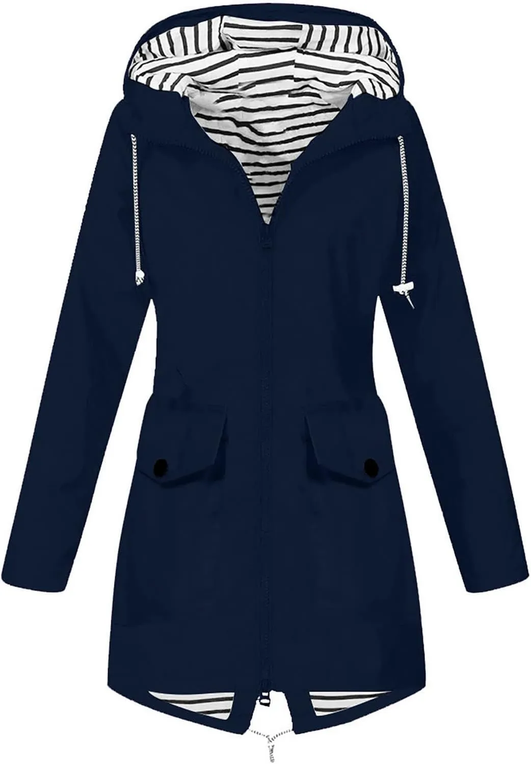 Women's Lightweight Hooded Rain Jacket Waterproof Windbreaker Jacket Plus Size Trench Coat Travel Raincoats Packable