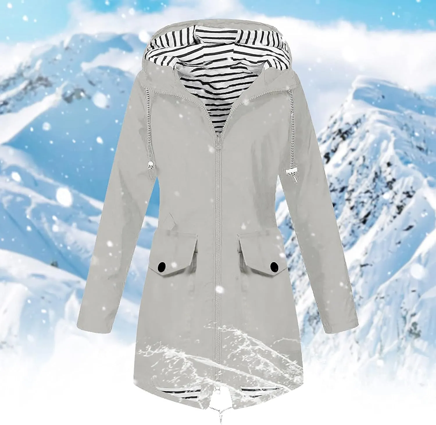 Women's Lightweight Hooded Rain Jacket Waterproof Windbreaker Jacket Plus Size Trench Coat Travel Raincoats Packable