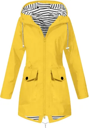 Women's Lightweight Hooded Rain Jacket Waterproof Windbreaker Jacket Plus Size Trench Coat Travel Raincoats Packable