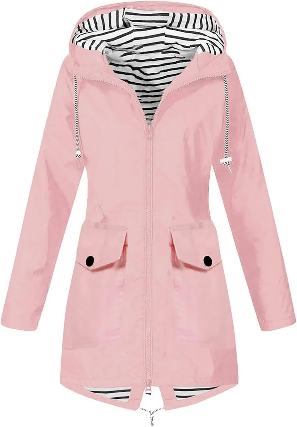 Women's Lightweight Hooded Rain Jacket Waterproof Windbreaker Jacket Plus Size Trench Coat Travel Raincoats Packable