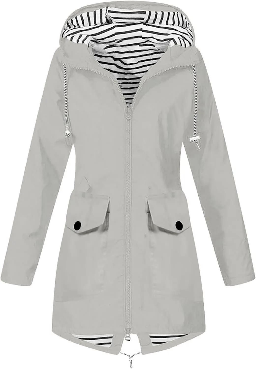 Women's Lightweight Hooded Rain Jacket Waterproof Windbreaker Jacket Plus Size Trench Coat Travel Raincoats Packable